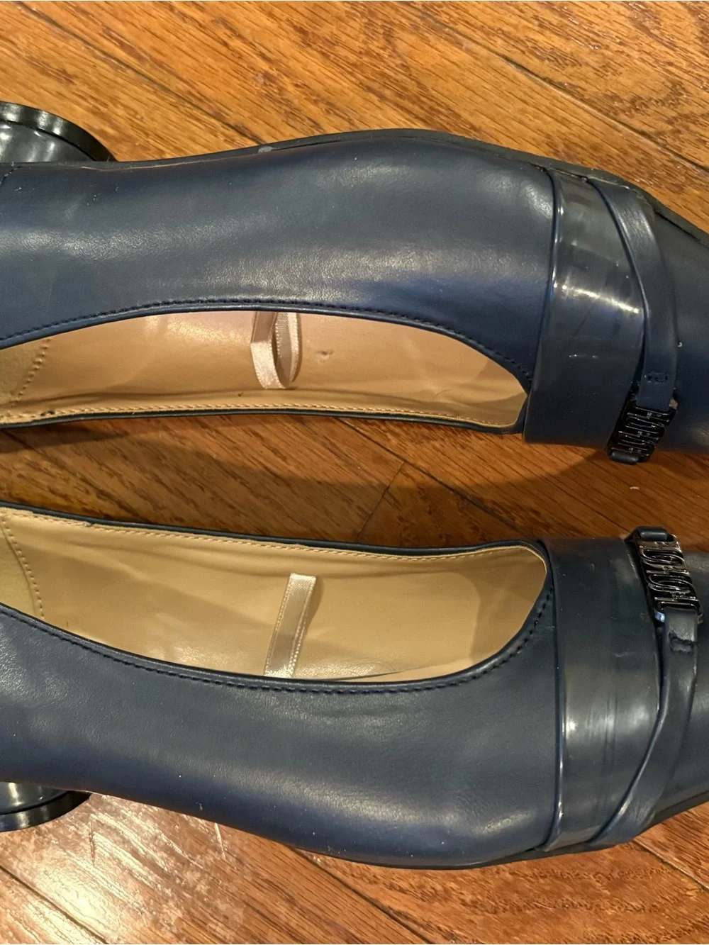 London Fog Navy Square-Toe Loafers with Metal Accent